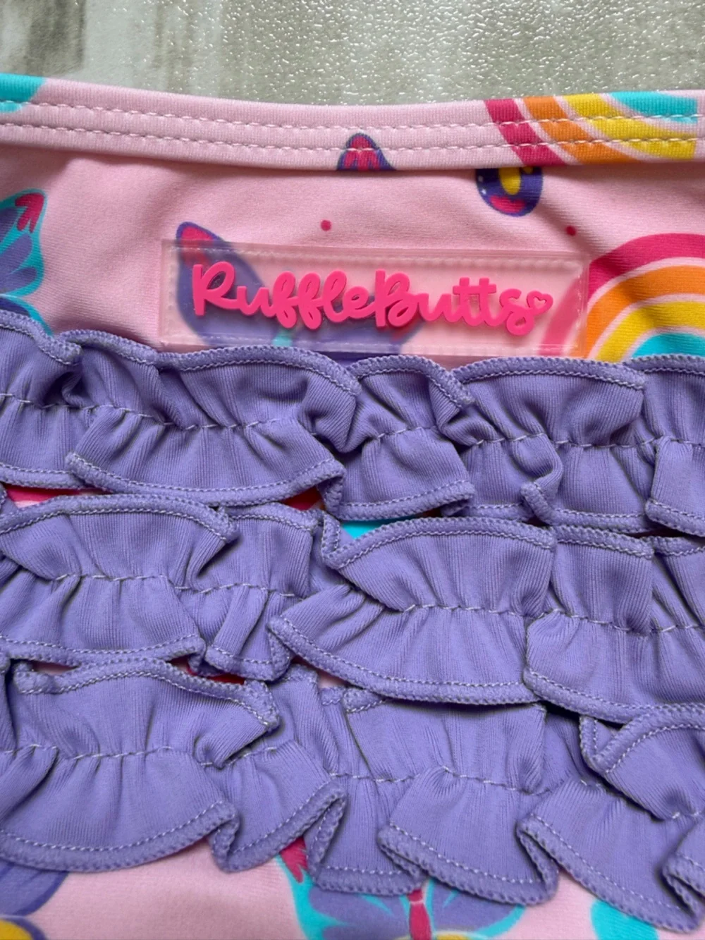 NWT RuffleButts Rainbows & Butterflies Ruffle Tankini 2-Piece Swimsuit 3-6M